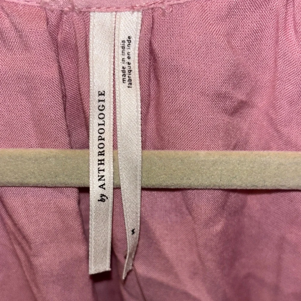Anthropologie Pink Ruffle Swiss-Dot Long Sleeve Dress